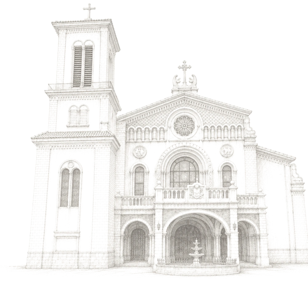 Line drawing of the Immaculate Conception Cathedral of Cubao