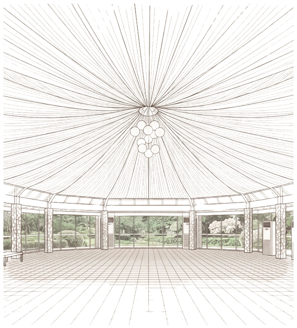 Line drawing of the tented Pavillion Hall at Oasis Manila